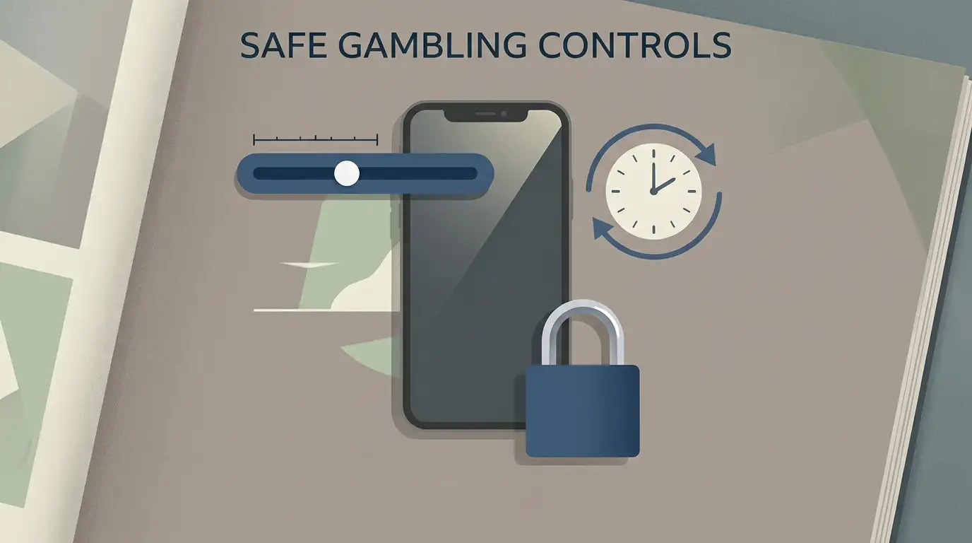 Editorial illustration of deposit limits, time controls and self-exclusion